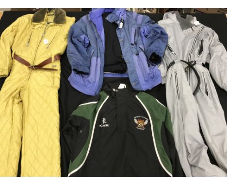 A quantity of vintage garments to include a University of Exeter lacrosse top by Kukri, 40” chest, lady's vintage grey ski su