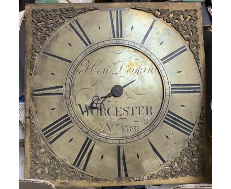 An 18th Century thirty hour long case clock movement by Henry Deykin of Worcester, the square brass dial with circular chapte