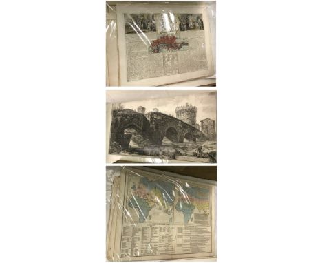 AFTER GIOVANNI BATTISTA PIRANESI "Veduta del Ponte Lugano", etching, 44 cm x 65.5 cm, together with a large collection of eng