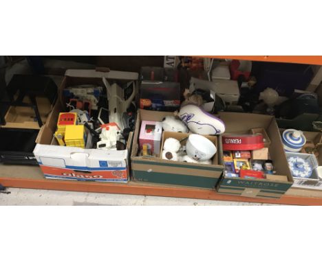 A collection of toys to include various Fisher Price space related models, four boxed Mr Potato Head figures comprising RToo 