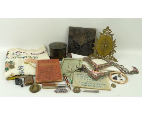 A Victorian brass strut photograph frame engraved with leaves, WWI letter and sweetheart handkerchief sent from The Salvation