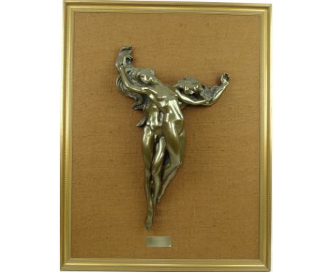Francis Nee-Owoo (British 1942-); Harmony, cast bronze of two figures, mounted and framed, verso details, 48cm long.