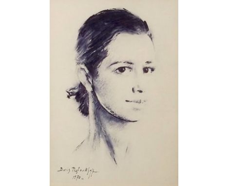 Boris Pastoukhoff (1894-1974): a portrait of a young woman, monochrome pen and watercolour, signed and dated 1970 lower left,