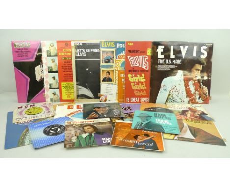 A collection of vinyl LP's and singles, including twenty five Elvis LP's, including 'Loving You', as well as singles from the