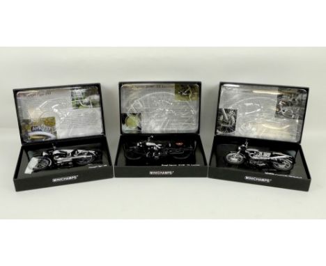 A group of Minichamps scale 1:12 Mini Bike Series models, comprising; Brough Superior SS100 TE Lawrence 1932, Norton Commando