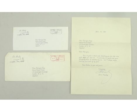 A typewritten letter from Elvis Presley, signed, to a British fan, Miss Patrizia Orme, dated June 16 1966, thanking her for t