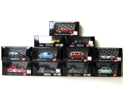 A quantity of Brumm scale models, comprising; a Simca S Furgoricino 1936, R244, a Fiat 600, 1958, R249, a Porsche 550 R5 1954