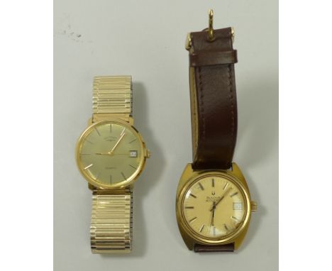 A Bulova Accutron gold plated gentleman's wristwatch, circa 1970, cased, and a Rotary gentleman's gold plated wristwatch, cir