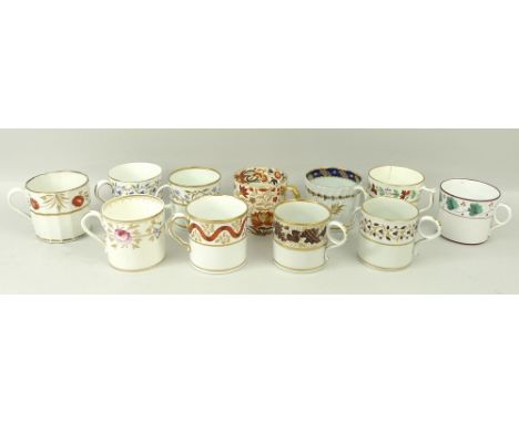 A quantity of porcelain coffee cans, early 19th century, chiefly floral decorated including Barr Worcester, New Hall, Crown D