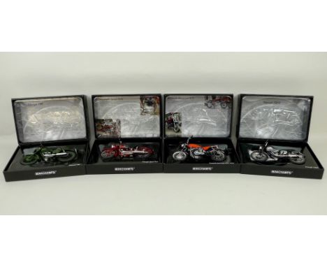 A group of Minichamps scale 1:12 models, British Bikes Series, comprising; Triumph TR6 1962, Triumph TR6R 1961, limited editi