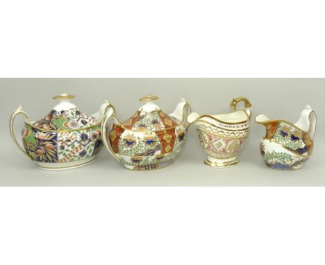 A Spode porcelain cream jug and sucrier, early 19th century, imari decorated, pattern no 2213, further imari sucrier, pattern