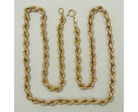 A 9ct gold rope twist neck chain on a bolt ring clasp, 13.1g.