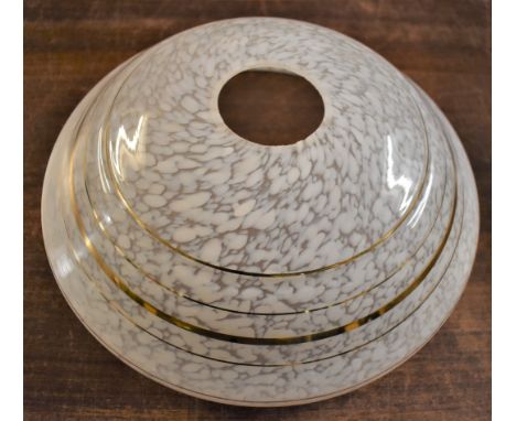 Glass Ceiling light-speckled white with gold coloured rings-measure 23cm across x 8cm deep-excellent condition-fragile