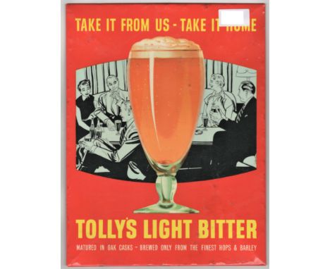 Advertising-Tolly's Light Bitter-vintage colour advert-in metal frame-9.3/4" x 12.3/4"-very good