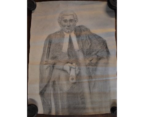 Pencil/Charcoal Drawings (1) Old Man in Bowler Hat-measures 43cm x 28cm-very good condition and a Portrait of Barrister, meas