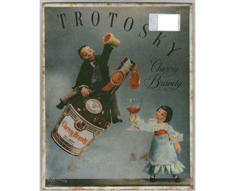 Advertising -Trotsky Cherry Brandy-Vintage - colour advert by Hethann-7" x 9" in metal frame, some foxing at edges of frame