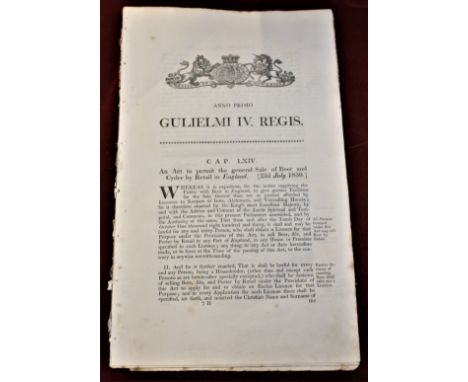 Norwich 1830 - An Act (Anno Primo Gulielmi IV. Regis.) to Permit the general sale of Beer and Cyder to Retail in England (7 p
