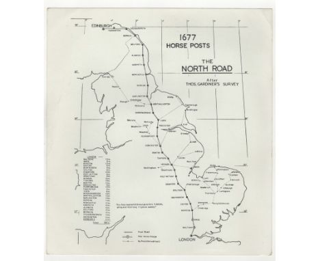 Map Reprint-(2) 1677-Horse Posts-The North Road-After Thomas Gardiner's Survey London-Edinburgh-measurements 28cm x 26cm very