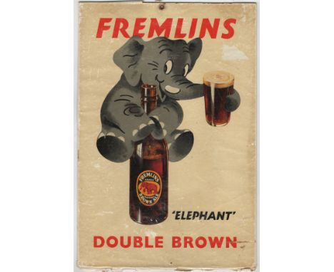Advertising -Fremuns' Elephant' Double Brown Ale-colour vintage card advert 8" x 12" scarce-good