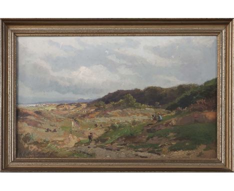 KARL LORENZ RETTICH (1841 Rosenhagen - 1904 Lübeck) Öl auf Leinwand, "Kind mit Hund in weiter Felderlandschaft" (1896), unten
