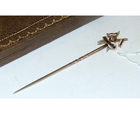 A yellow coloured metal 5th Royal Irish Lancers sweetheart stick pin, boxed