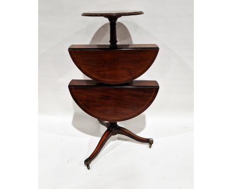 Late 19th/early 20th century mahogany three-section dumb waiter&nbsp;with two sections being drop flap with inlaid stringing 