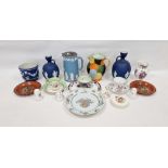 Group of English and Continental porcelain including a Wedgwood blue lustre ware flared small