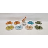 Mid-century Susie Cooper bone china part coffee service with flower motif, printed brown marks,