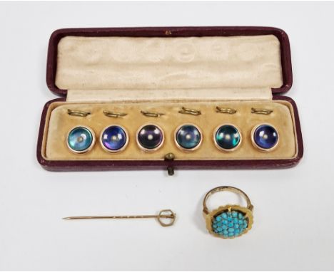 Silver-gilt and turquoise ring, circular set with multiple small turquoise within scalloped border, in Beards of Cheltenham b