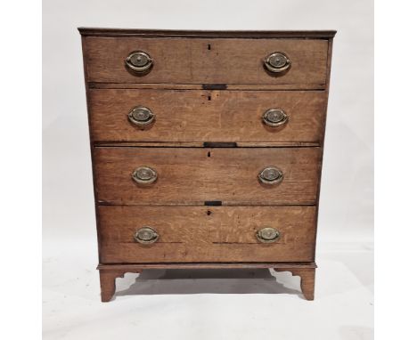 Georgian oak chest of drawers&nbsp;comprising four long drawers raised on ogee bracket feet, 106cm high x 92cm wide x 47cm de