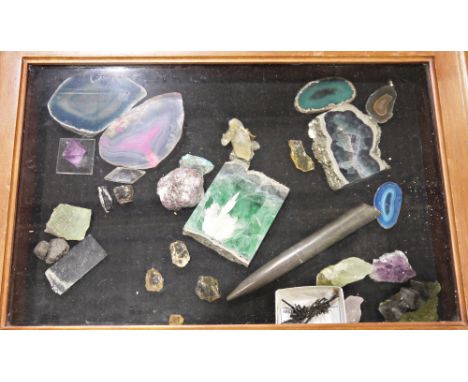 20th century wooden mineral specimen cabinet&nbsp;and a large collection of specimens, with glazed upper drawer and six gradu