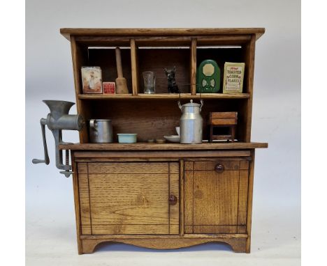 Doll's grocers shop display&nbsp;by N D Cass Company of Athol, Massachusetts, USA, stained wood with accessories, eg rolling 