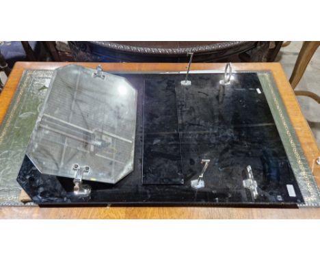 Early to mid 20th century Art Deco bathroom splashback, the black glass back with octagonal bevelled edge mirror to the top, 