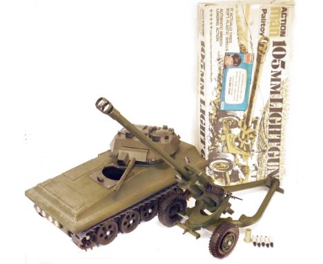 Palitoy Action Man 105mm light gun, 34720, in original box, together with an Action Man Land Rover, tank and more