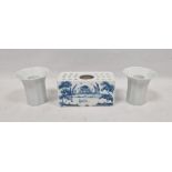 Isis Pottery (Oxford) tin-glazed delftware blue and white flower brick, of rectangular form, pierced