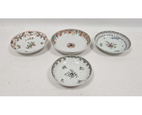 Two Chinese Export saucers&nbsp;comprising an example painted en grisaille with flower-sprays enriched in gilding in scroll d