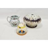 Clarice Cliff 'Bizarre' Crocus pattern ribbed beehive-shaped honeypot and cover, printed black marks
