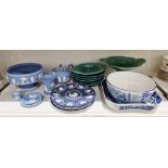 Collection of Wedgwood blue Jasperware, 1900 and later, impressed marks, comprising a miniature jug,