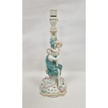 Meissen porcelain figural candlestick converted to a table lamp, circa 1880, blue crossed swords