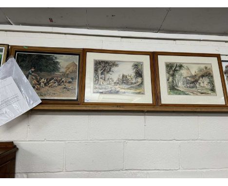Pair of studies of rural scenes, signed Rose together with a coloured Pears Soap print The Welcome Rations