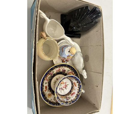 Box of mixed items to include small Worcester vase, nodding head doll and other items
