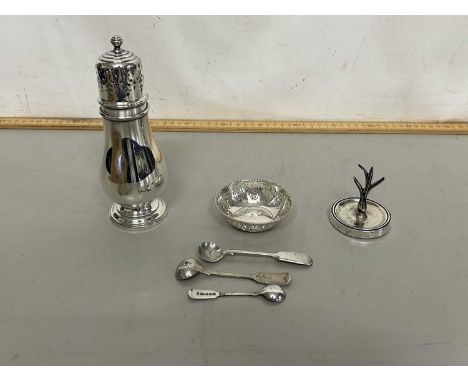 Mixed Lot: Small silver bonbon dish, silver mounted ring tree and other assorted items