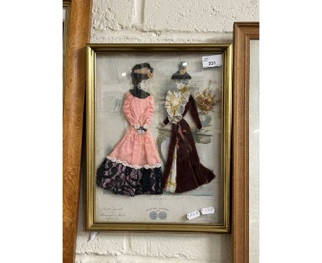 3D French mixed media fashion print of two ladies, frames