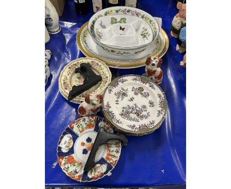Mixed Lot: Ceramics to include Worcester herbs serving dishes and plates, Staffordshire dogs and other assorted items