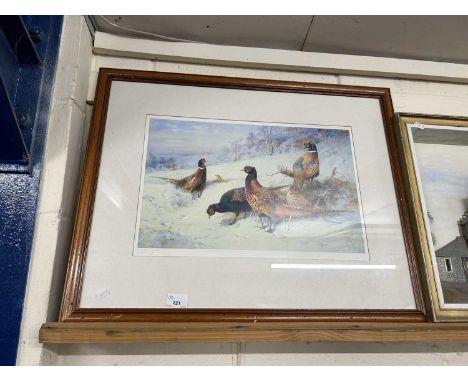 After Archibald Thorburn, coloured print, Pheasants in the Snow