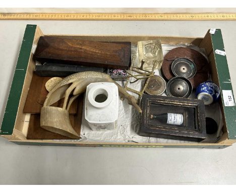 Box of various mixed items to include a horn model bird etc