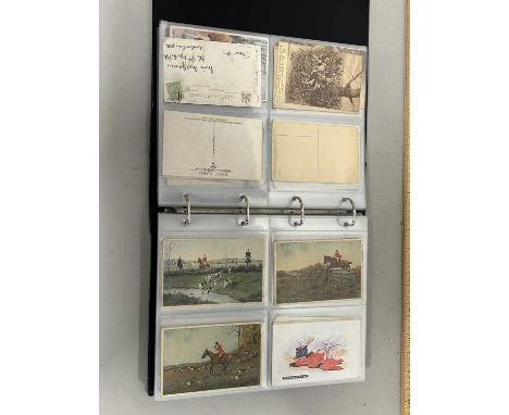 An album of postcards, fox hunting themes