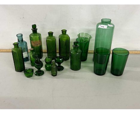 Mixed Lot: Vintage Chemists bottles, moulded glass eye baths and other items