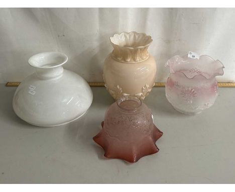 Group of four various oil lamp shades