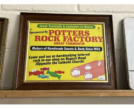 Advertising print for Potters Rock Factory, Great Yarmouth, framed